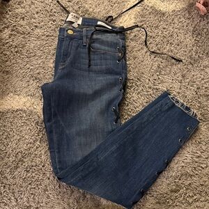 Frame Denim Women's Dark Blue Lace-Up Cropped Jeans